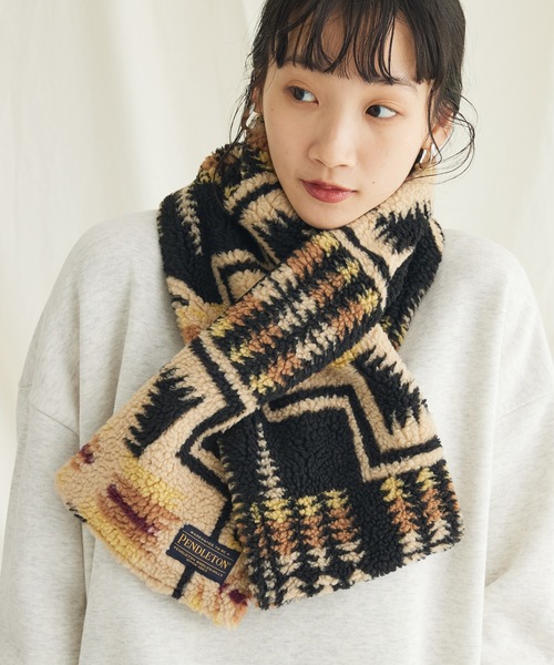 CRAFT STANDARD BOUTIQUE（クラフトスタンダードブティック）の「PENDLETON ボアマフラー（ストール/ショール・レディース・ブラック/オフホワイト・FREE）」の2枚目の写真