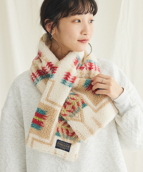CRAFT STANDARD BOUTIQUE（クラフトスタンダードブティック）の「PENDLETON ボアマフラー（ストール/ショール・レディース・ブラック/オフホワイト・FREE）」の4枚目の写真