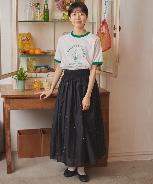 CHILD WOMAN（チャイルドウーマン）の「☆チューリッププリント リンガーTシャツ（Tシャツ/カットソー・レディース・ホワイト/ピンク/ネイビー/オレンジ/サックスブルー・FREE）」の16枚目の写真