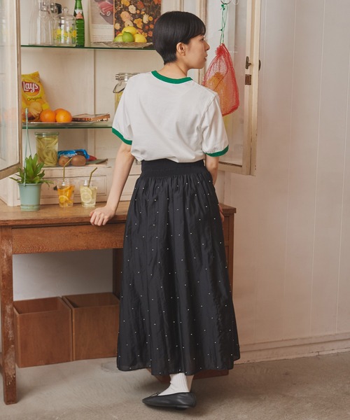 CHILD WOMAN（チャイルドウーマン）の「☆チューリッププリント リンガーTシャツ（Tシャツ/カットソー・レディース・ホワイト/ピンク/ネイビー/オレンジ/サックスブルー・FREE）」の18枚目の写真