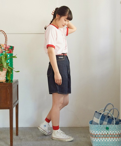 CHILD WOMAN（チャイルドウーマン）の「☆チューリッププリント リンガーTシャツ（Tシャツ/カットソー・レディース・ホワイト/ピンク/ネイビー/オレンジ/サックスブルー・FREE）」の13枚目の写真