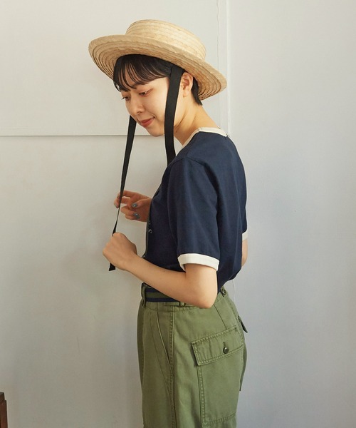 CHILD WOMAN（チャイルドウーマン）の「☆チューリッププリント リンガーTシャツ（Tシャツ/カットソー・レディース・ホワイト/ピンク/ネイビー/オレンジ/サックスブルー・FREE）」の9枚目の写真