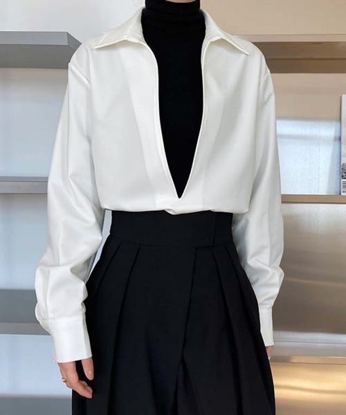 Miniministore(ミニミニストア)の「シャツブラウス 長袖 レディース 韓国(シャツ/ブラウス・レディース・ブラック/ホワイト・S/M/L)」の2枚目の写真
