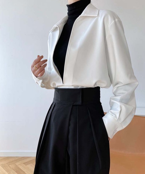 Miniministore(ミニミニストア)の「シャツブラウス 長袖 レディース 韓国(シャツ/ブラウス・レディース・ブラック/ホワイト・S/M/L)」の4枚目の写真