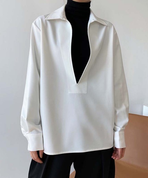 Miniministore(ミニミニストア)の「シャツブラウス 長袖 レディース 韓国(シャツ/ブラウス・レディース・ブラック/ホワイト・S/M/L)」の5枚目の写真