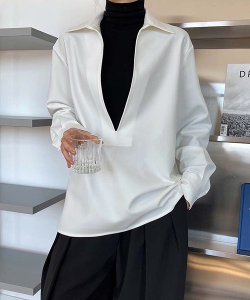 Miniministore(ミニミニストア)の「シャツブラウス 長袖 レディース 韓国(シャツ/ブラウス・レディース・ブラック/ホワイト・S/M/L)」の6枚目の写真