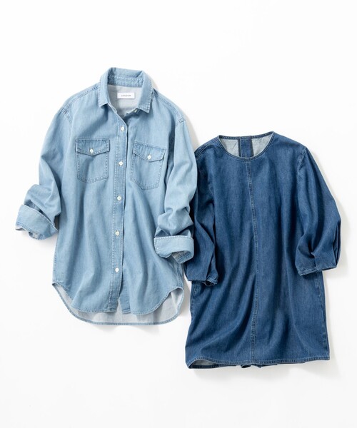 23区(ニジュウサンク)の「【Oggi4月号掲載/洗える】23区DENIM ライトダンガリー ブラウス(シャツ/ブラウス・レディース・スカイブルー系/ターコイズブルー系・48/46/44)」の12枚目の写真