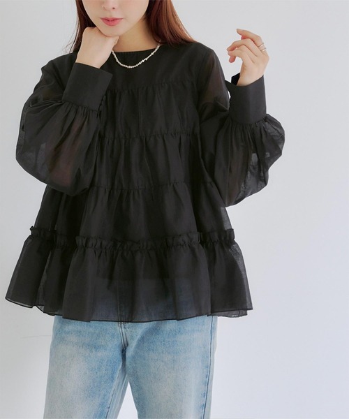 titivate(ティティベイト)の「コットンボイルティアードブラウス(シャツ/ブラウス・レディース・ピンク/オフホワイト/ブラック・FREE)」の2枚目の写真