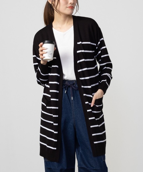 NAVY(ネイビー)の「NAVY 洗えるニット カーディガン+Tシャツセット アンサンブル(ニット/セーター・レディース・ベージュ/ライトグレー/ブラック×ホワイト/ライトカーキ・M/L)」の2枚目の写真
