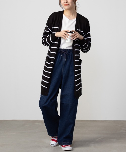 NAVY(ネイビー)の「NAVY 洗えるニット カーディガン+Tシャツセット アンサンブル(ニット/セーター・レディース・ベージュ/ライトグレー/ブラック×ホワイト/ライトカーキ・M/L)」の9枚目の写真