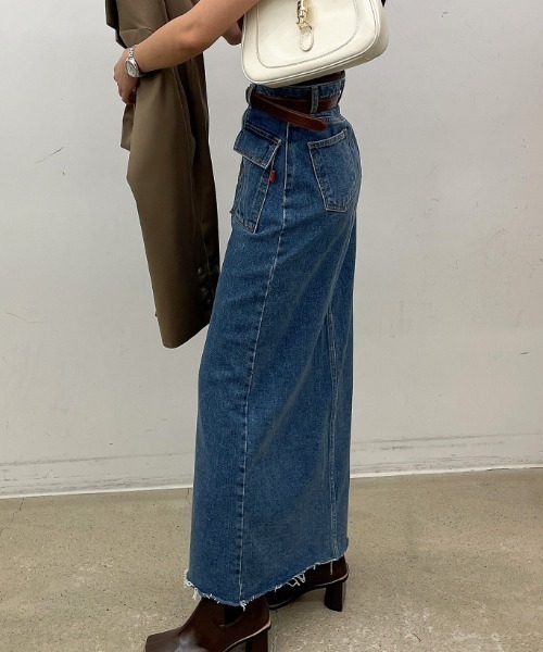FREE STYLISTS(フリー スタイリスト)の「YUGA_YGMC センタースリット デニムロングスカート(デニムスカート・レディース・ブラック/インディゴブルー・M/S/L)」の15枚目の写真