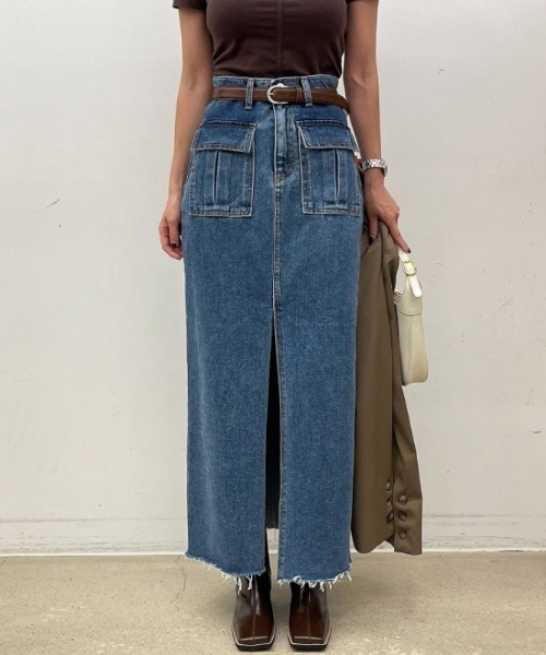 FREE STYLISTS(フリー スタイリスト)の「YUGA_YGMC センタースリット デニムロングスカート(デニムスカート・レディース・ブラック/インディゴブルー・M/S/L)」の14枚目の写真