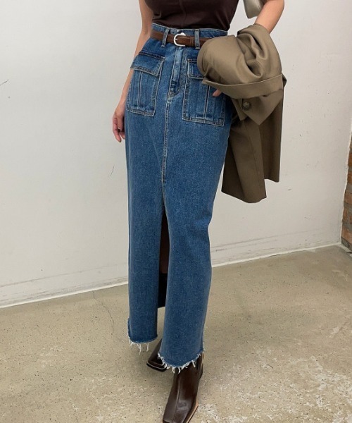 FREE STYLISTS(フリー スタイリスト)の「YUGA_YGMC センタースリット デニムロングスカート(デニムスカート・レディース・ブラック/インディゴブルー・M/S/L)」の11枚目の写真