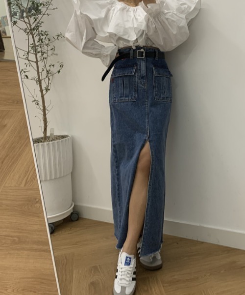 FREE STYLISTS(フリー スタイリスト)の「YUGA_YGMC センタースリット デニムロングスカート(デニムスカート・レディース・ブラック/インディゴブルー・M/S/L)」の19枚目の写真