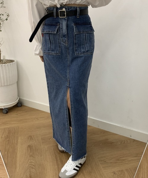 FREE STYLISTS(フリー スタイリスト)の「YUGA_YGMC センタースリット デニムロングスカート(デニムスカート・レディース・ブラック/インディゴブルー・M/S/L)」の16枚目の写真