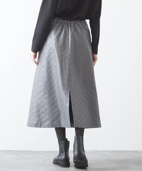 セール】品のある微光沢フェイクレザーキルティングスカート（スカート