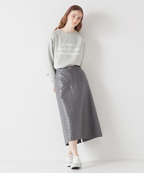 セール】品のある微光沢フェイクレザーキルティングスカート（スカート