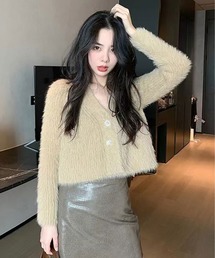 シャギー Vネック ショートカーディガン