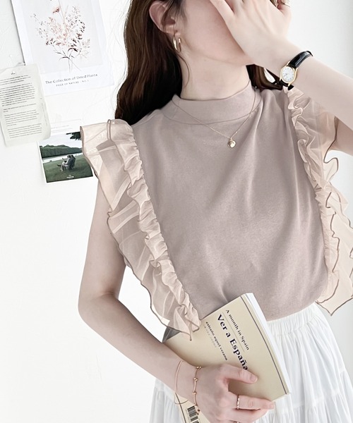 classicalelf(クラシカルエルフ)の「ふんわりチュールが即旬顔。チュールドッキングノースリーブトップス(Tシャツ/カットソー・レディース・モカ/オートミール/ブラック・LARGE/X-LARGE/MEDIUM/SMALL)」の10枚目の写真