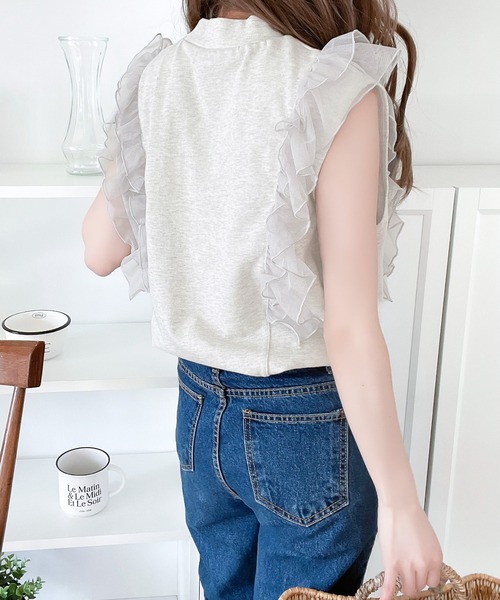 classicalelf(クラシカルエルフ)の「ふんわりチュールが即旬顔。チュールドッキングノースリーブトップス(Tシャツ/カットソー・レディース・モカ/オートミール/ブラック・LARGE/X-LARGE/MEDIUM/SMALL)」の12枚目の写真