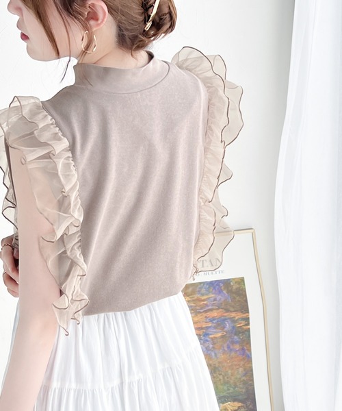 classicalelf(クラシカルエルフ)の「ふんわりチュールが即旬顔。チュールドッキングノースリーブトップス(Tシャツ/カットソー・レディース・モカ/オートミール/ブラック・LARGE/X-LARGE/MEDIUM/SMALL)」の19枚目の写真
