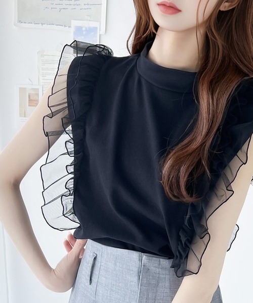 classicalelf(クラシカルエルフ)の「ふんわりチュールが即旬顔。チュールドッキングノースリーブトップス(Tシャツ/カットソー・レディース・モカ/オートミール/ブラック・LARGE/X-LARGE/MEDIUM/SMALL)」の16枚目の写真