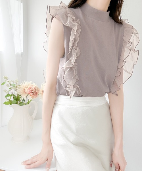 classicalelf(クラシカルエルフ)の「ふんわりチュールが即旬顔。チュールドッキングノースリーブトップス(Tシャツ/カットソー・レディース・モカ/オートミール/ブラック・LARGE/X-LARGE/MEDIUM/SMALL)」の5枚目の写真