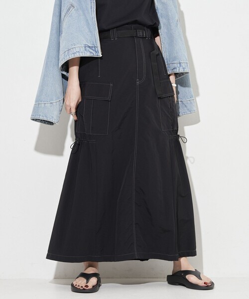 FREAK'S STORE（フリークスストア）の「ベルト付 ナイロンギャザースカート（スカート・レディース・オフホワイト/オリーブ/ブラック/ライトグレー・ﾌﾘ-）」の14枚目の写真
