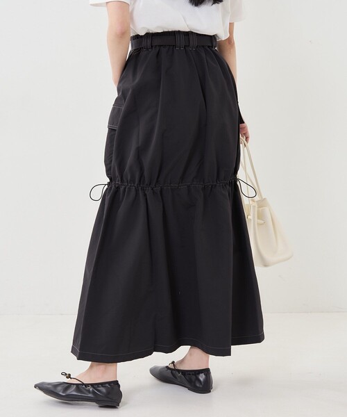 セール】ベルト付 ナイロンギャザースカート（スカート