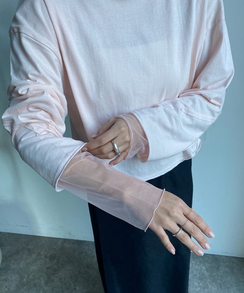 DouDou（ドゥドゥ）の「袖チュールドッキングTEE（Tシャツ/カットソー・レディース・オフホワイト/ピンク/ネイビー・FREE）」の19枚目の写真