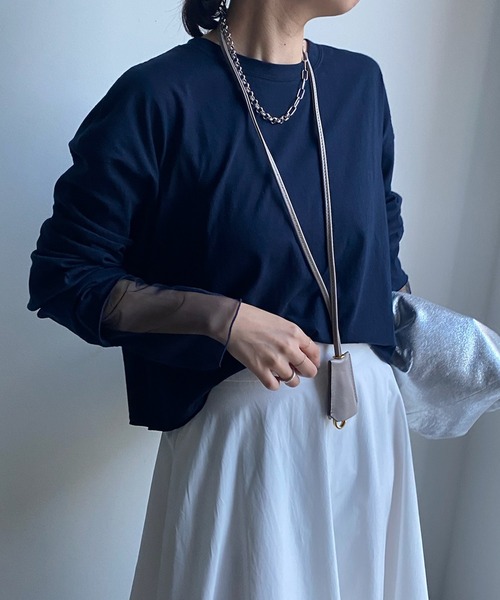 DouDou（ドゥドゥ）の「袖チュールドッキングTEE（Tシャツ/カットソー・レディース・オフホワイト/ピンク/ネイビー・FREE）」の21枚目の写真