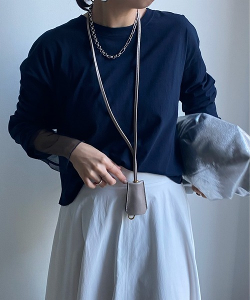 DouDou（ドゥドゥ）の「袖チュールドッキングTEE（Tシャツ/カットソー・レディース・オフホワイト/ピンク/ネイビー・FREE）」の8枚目の写真