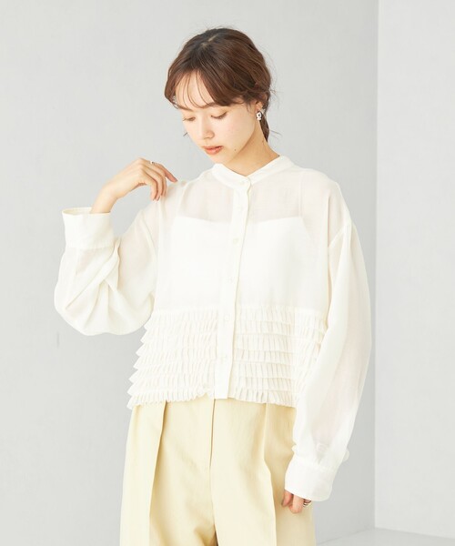 EMMEL REFINES（エメルリファインズ）の「＜EMMEL REFINES＞EM シアープリーツ 2WAY シャツ（シャツ/ブラウス・レディース・オフホワイト/ブラック・FREE）」の5枚目の写真