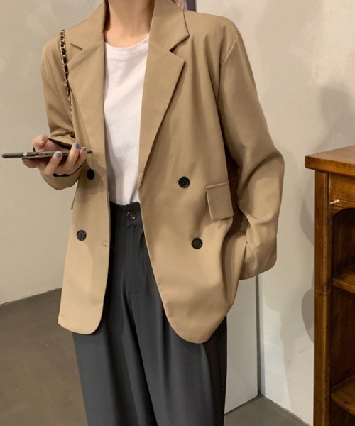 Miniministore(ミニミニストア)の「ダブルテーラードジャケットレディース春夏(テーラードジャケット・レディース・ブラック/ダークベージュ・XL/L)」の7枚目の写真