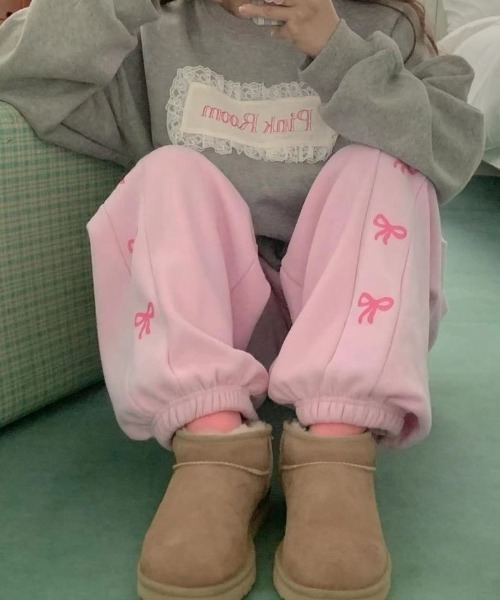 VIBGYOR（ヴィブジョー）の「【LAMPOON】リボンスエットパンツ（スウェットパンツ・レディース・ブラック/グレー/ピンク/ホワイト・FREE）」の10枚目の写真