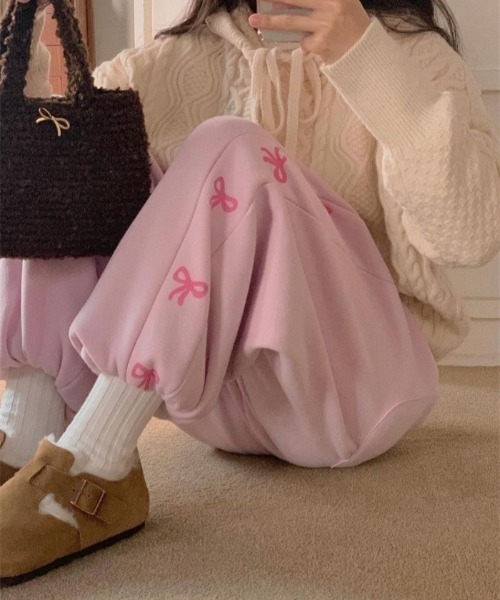 VIBGYOR（ヴィブジョー）の「【LAMPOON】リボンスエットパンツ（スウェットパンツ・レディース・ブラック/グレー/ピンク/ホワイト・FREE）」の13枚目の写真