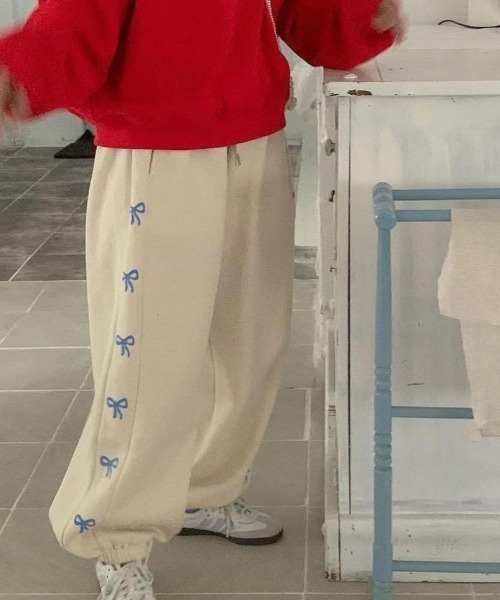 VIBGYOR（ヴィブジョー）の「【LAMPOON】リボンスエットパンツ（スウェットパンツ・レディース・ブラック/グレー/ピンク/ホワイト・FREE）」の6枚目の写真