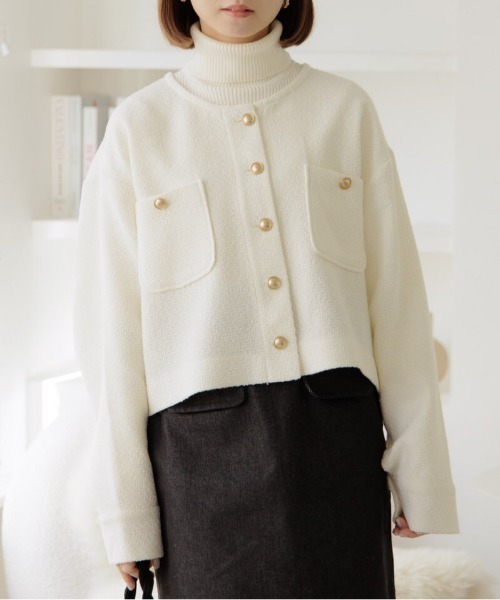 ♡新品タグ付き♡エムズグレイシー ツイード パイル生地ジャケット フラワー flower（フラワー）の「メルティングツイードジャケット（ノーカラー