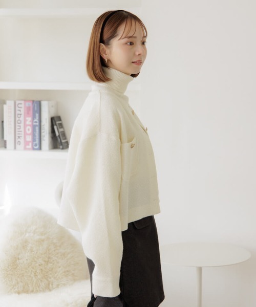 flower(フラワー)の「メルティングツイードジャケット(ノーカラージャケット・レディース・グレー/ホワイト・FREE)」の5枚目の写真