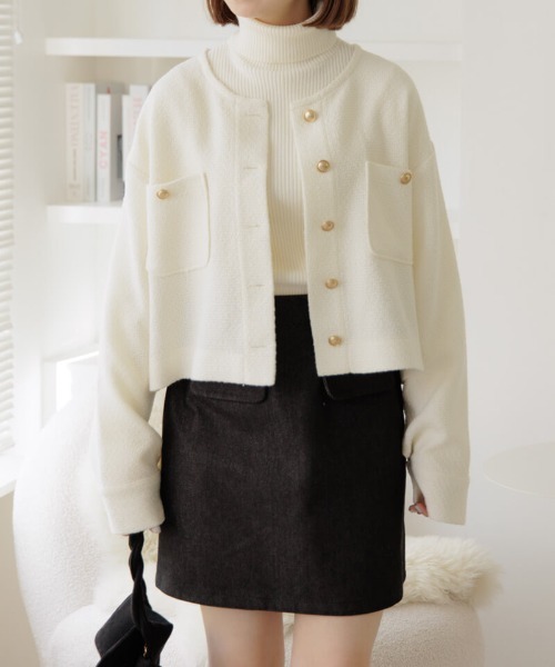 flower(フラワー)の「メルティングツイードジャケット(ノーカラージャケット・レディース・グレー/ホワイト・FREE)」の7枚目の写真