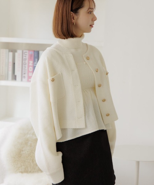 flower(フラワー)の「メルティングツイードジャケット(ノーカラージャケット・レディース・グレー/ホワイト・FREE)」の8枚目の写真