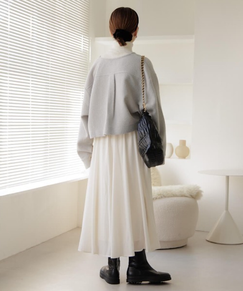 flower(フラワー)の「メルティングツイードジャケット(ノーカラージャケット・レディース・グレー/ホワイト・FREE)」の17枚目の写真