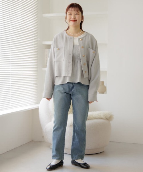 flower(フラワー)の「メルティングツイードジャケット(ノーカラージャケット・レディース・グレー/ホワイト・FREE)」の18枚目の写真