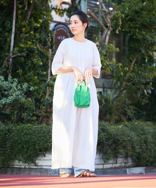 美品【sandro】スクエアネックリネン 麻　レーヨン　パフスリーブ ワンピース Sandro - 美品【sandro】スクエアネックリネン 麻 レーヨン