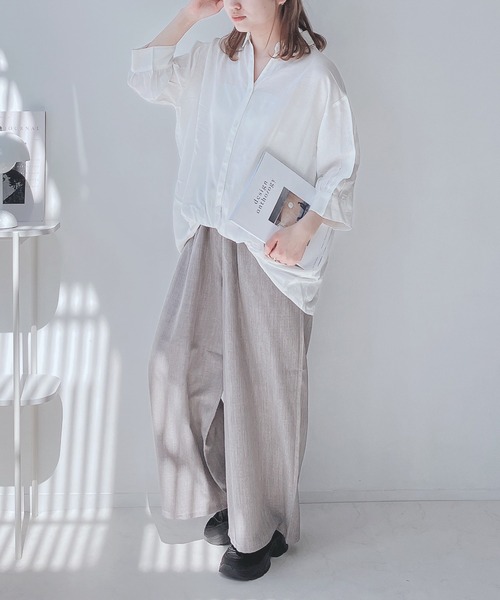 AS KNOW AS plus(アズノゥアズプラス)の「◎ウエストゴム ワイドイージーパンツ(その他パンツ・レディース・ブラック/アイボリー/グレー/グリーン/モカ/マスタード/ストライプ/チェック/ドット/ダークグリーン・FREE)」の13枚目の写真