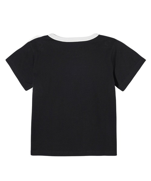 X-girl（エックスガール）の「FLOWER OVAL LOGO S/S BABY TEE（Tシャツ/カットソー・レディース・ブルー/ブラック/ホワイト・S/M）」の4枚目の写真