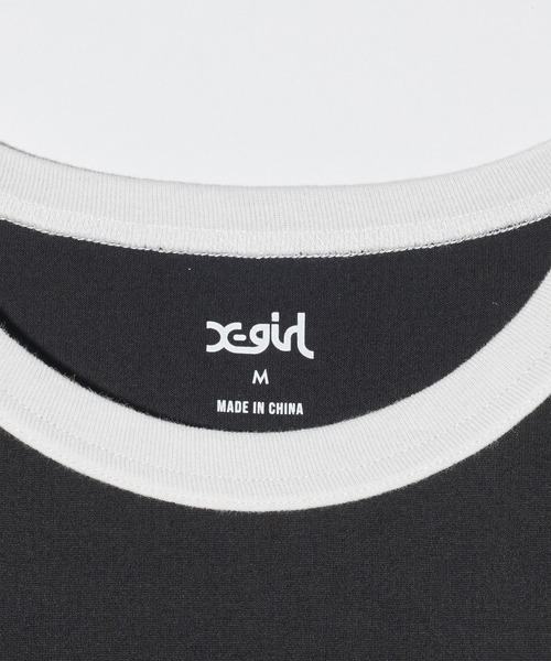 X-girl（エックスガール）の「FLOWER OVAL LOGO S/S BABY TEE（Tシャツ/カットソー・レディース・ブルー/ブラック/ホワイト・S/M）」の5枚目の写真