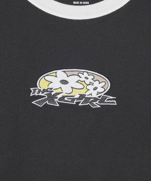 X-girl（エックスガール）の「FLOWER OVAL LOGO S/S BABY TEE（Tシャツ/カットソー・レディース・ブルー/ブラック/ホワイト・S/M）」の7枚目の写真