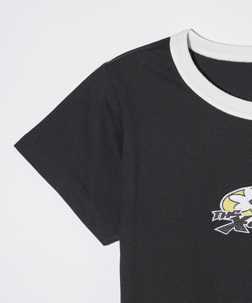 X-girl（エックスガール）の「FLOWER OVAL LOGO S/S BABY TEE（Tシャツ/カットソー・レディース・ブルー/ブラック/ホワイト・S/M）」の8枚目の写真