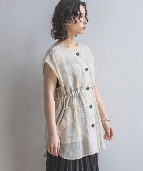 A part by（アパートバイ）の「フレンチリネンベスト（ベスト・レディース・ブラック/ライトベージュ・FREE）」の21枚目の写真